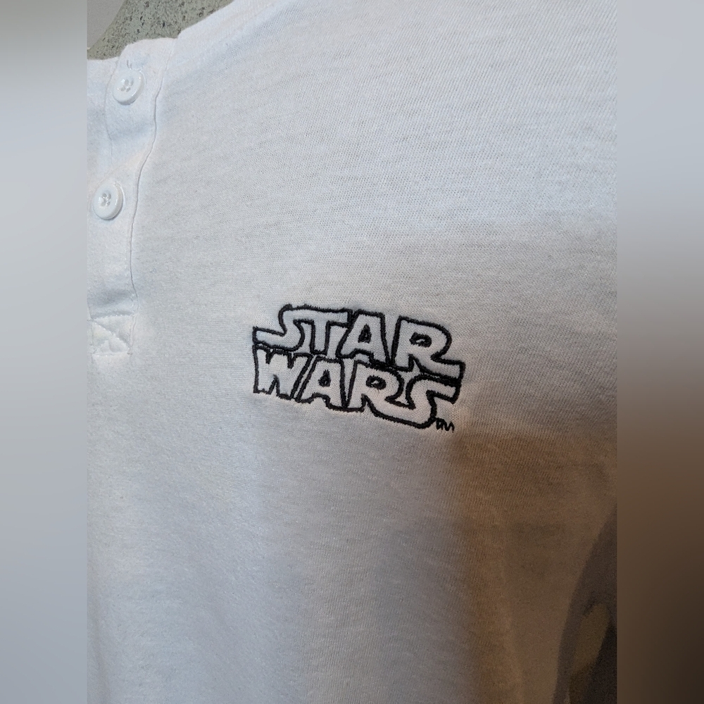 Star Wars Black Out Classic Logo Vintage Tee Size Small Long Sleeve White Henley - Picture 4 of 7